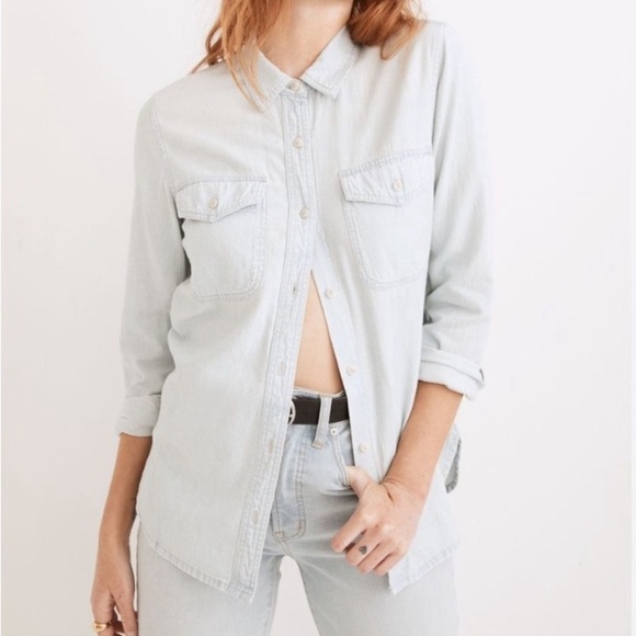 Madewell Denim Shirt Jacket Button Down Lightweight Cotton Small Light Wash NWT - Picture 1 of 14